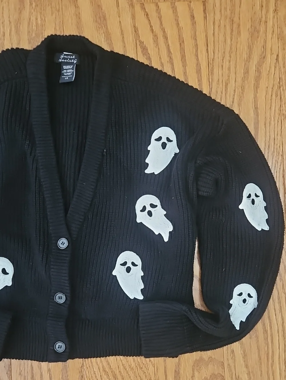👻 Sweet Society Hot Topic Ghost Cropped Knit Cardigan Sweater Size Large 👻